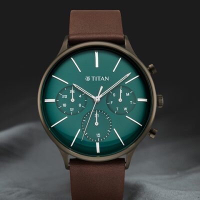 Titan Men Green Dial & Brown Leather Straps Analogue Watch