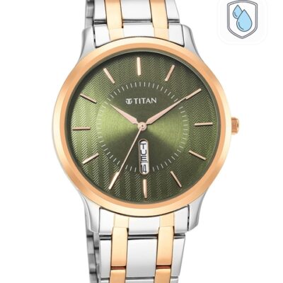 Titan Men Green Dial & Multicoloured Stainless Steel Bracelet Style Straps Analogue Watch 1825KM03
