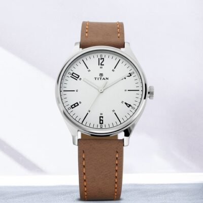 Titan Men Silver-Toned Analogue Leather Watch 1802SL01