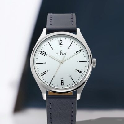 Titan Men Silver-Toned Analogue Leather Watch 1802SL02