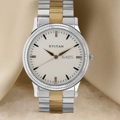 Titan Men Silver-Toned & Off-White ...