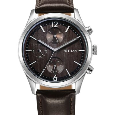 Titan Men Textured Dial & Leather Straps Analogue Watch 10026SL01