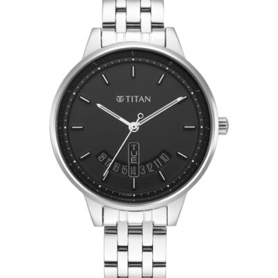 Titan Women Black Brass Dial & Steel Toned Stainless Steel Bracelet Style Analogue Watch