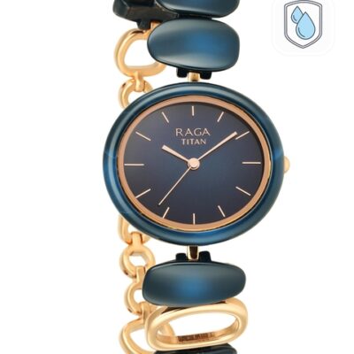 Titan Women Blue Brass Mother of Pearl Dial & Ceramic Bracelet Style Straps Analogue Watch 95146KD01