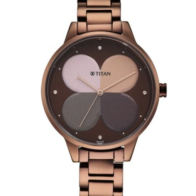 Titan Women Brown Embellished Dial & Stainless Steel Bracelet Style Straps Analogue Watch