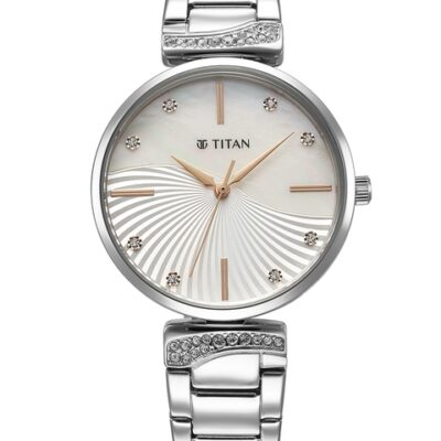 Titan Women Embellished Dial & Stainless Steel Straps Analogue Watch 95237SM01
