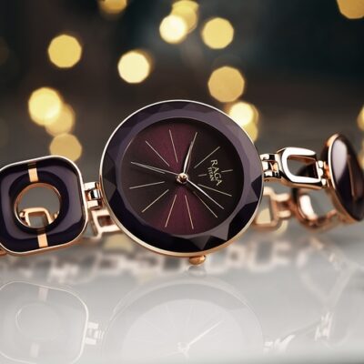 Titan Women Purple Brass Embellished Dial & Black Stainless Steel Bracelet Style Straps Analogue Watch 95198WM01
