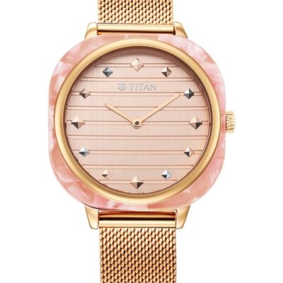 Titan Women Rose Gold-Toned Brass Dial & Gold Toned Bracelet Style Straps Analogue Watch