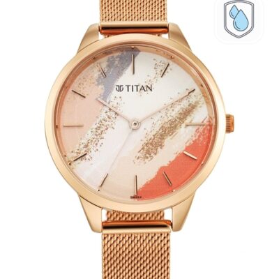 Titan Women Rose Gold-Toned Brass Printed Dial Bracelet Style Straps Watch 2664WM01