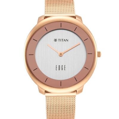 Titan Women Rose Gold-Toned Dial & Rose Gold Toned Stainless Steel Bracelet Style Straps Analogue Watch