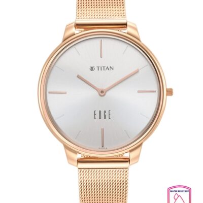 Titan Women Silver-Toned Dial & Rose Gold Toned Bracelet Style Strap Analogue Watch