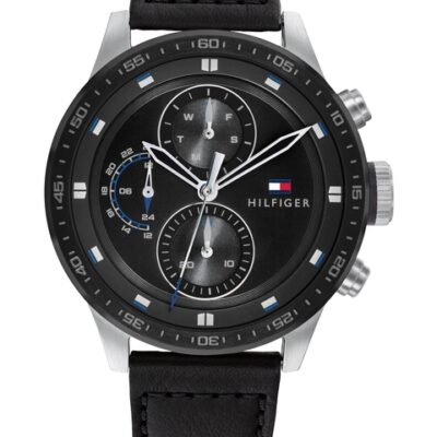 Tommy Hilfiger Men Black Dial & Black Leather Textured Straps Analogue Watch TH1791810W
