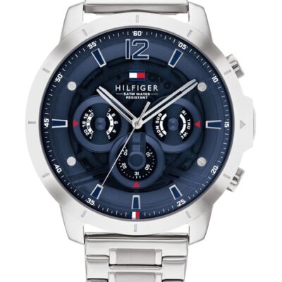 Tommy Hilfiger Men Blue Dial & Silver Toned Stainless Steel Bracelet Style Straps Analogue Watch