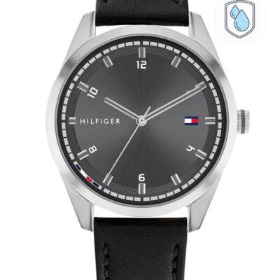 Tommy Hilfiger Men Grey Dial & Black Leather Straps Analogue Watch