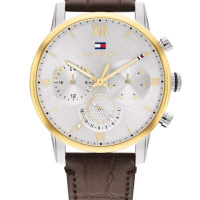 Tommy Hilfiger Men Silver-Toned Dial & Brown Leather Straps Analogue Watch TH1791884