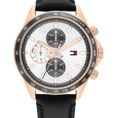 Tommy Hilfiger Men White Patterned Dial & Black Leather Straps Analogue Watch TH1792016