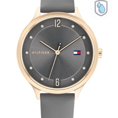 Tommy Hilfiger Women Grey Embellished Dial & Grey Leather Straps Analogue Watch TH1782430